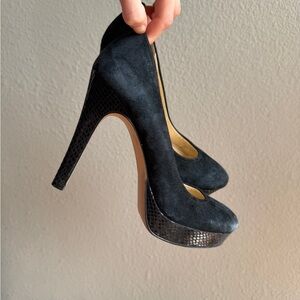 Calvin Klein Black Suede Platform Pumps with snake skin look -extremely comfy!!!
